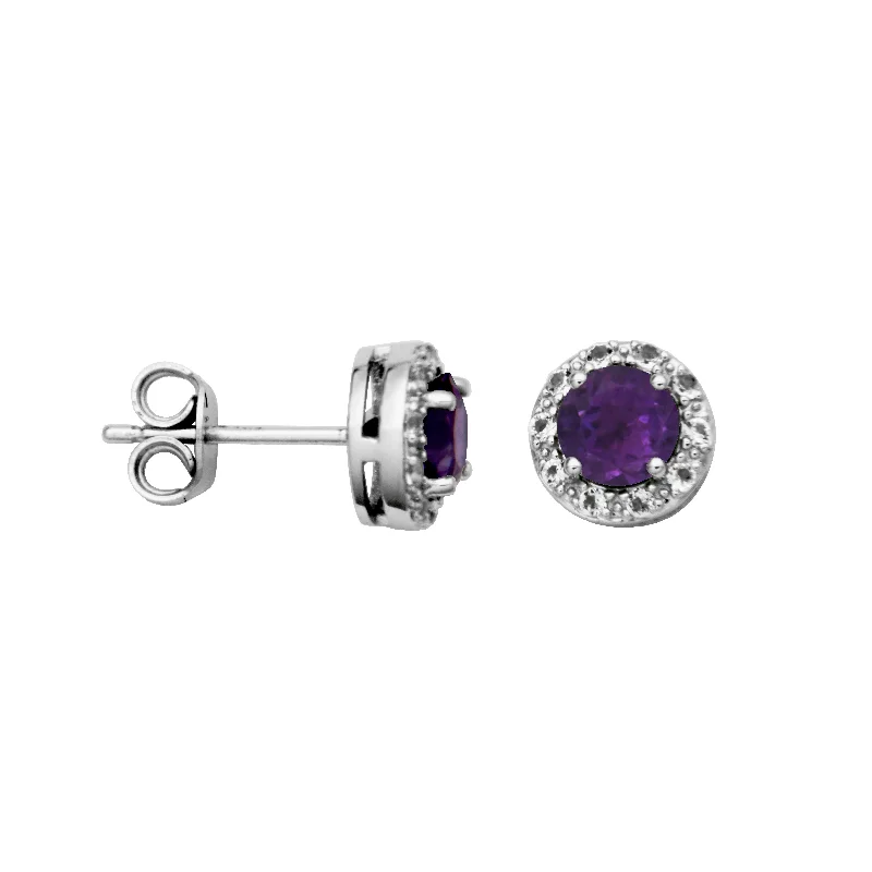 High-End Earrings for Weddings-Sterling Silver Amethyst and White Topaz Earrings