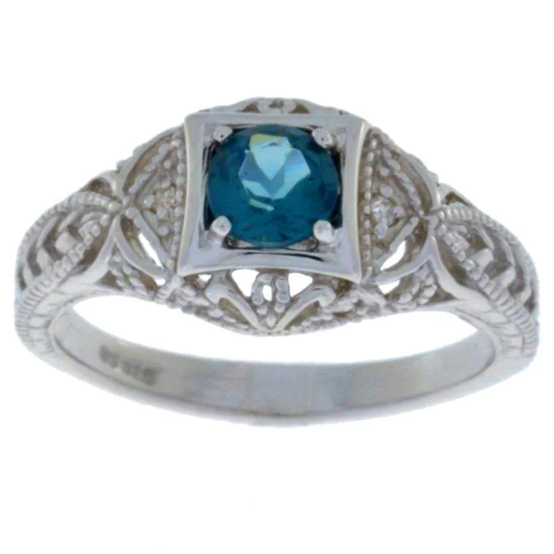 Stackable Rings for Women-0.50 Ct London Blue Topaz & Diamond Round Ring .925 Sterling Silver