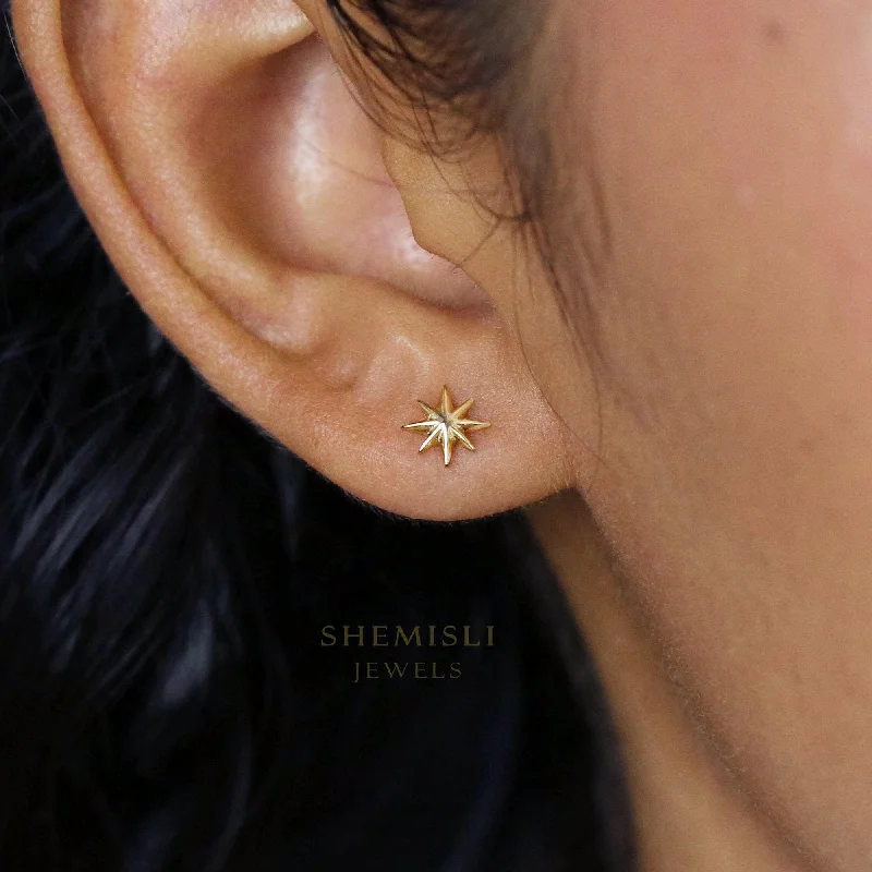 Cute Stud Earrings for Weddings-Tiny Star Studs Earrings, Starburst Studs, Celestial Earrings for Stacking Unisex, Gold, Silver SHEMISLI - SS032