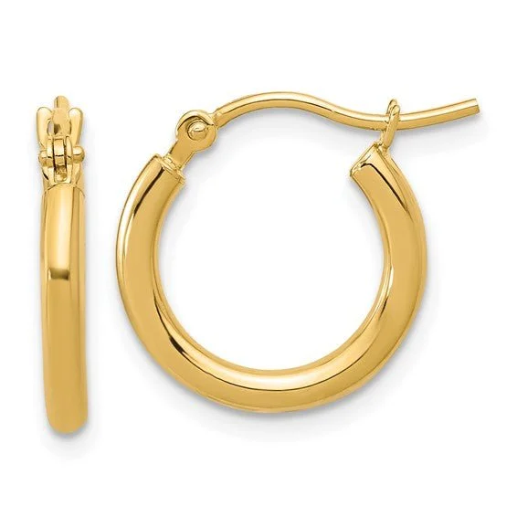 Unique Design Earrings-14K Y Gold 2X16MM Round Hoop Earrings