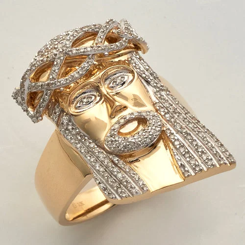 Luxury Engagement Ring Set-10KY 0.75CTW DIAMOND JESUS HEAD MENS RING