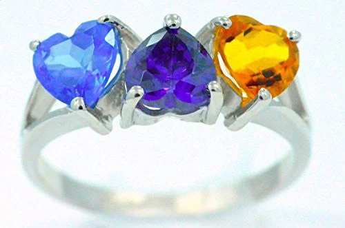 Simple Wedding Band for Men-3 Ct Tanzanite Amethyst & Citrine Heart Ring .925 Sterling Silver Rhodium Finish