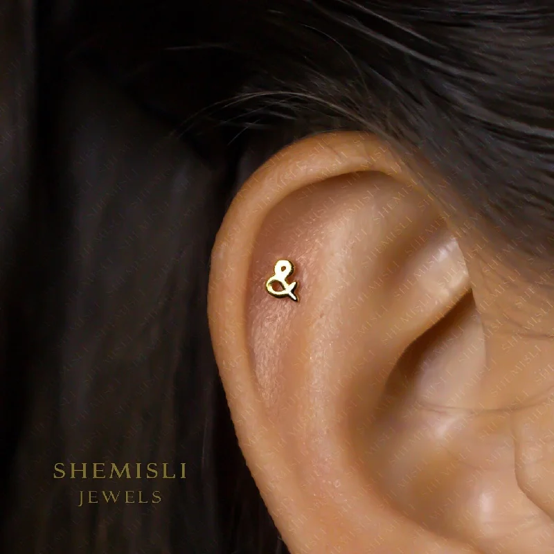 Handmade Dangle Earrings-Dainty Ampersand Sign Studs Earrings, Unisex, Gold, Silver SHEMISLI SS635 Butterfly End, SS636 Screw Ball End (Type A)