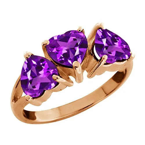 Custom Gold Ring-3 Ct Amethyst Heart Ring 14Kt Rose Gold Plated