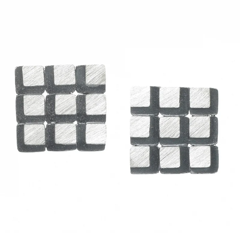 Classic Round Earrings-Eclipse 3x3 Square Grid Earrings