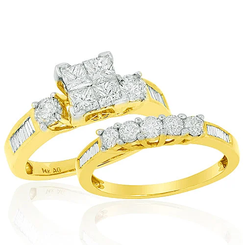 Men's Engagement Ring with Diamonds-14KY 2.00CTW QUAD HEAD BRIDAL SET