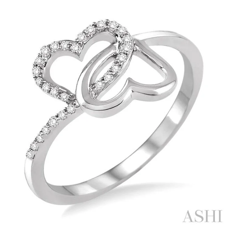 Custom Diamond Band-1/10 ctw Round Cut Diamond Twins Heart Shape Ring in 14K White Gold