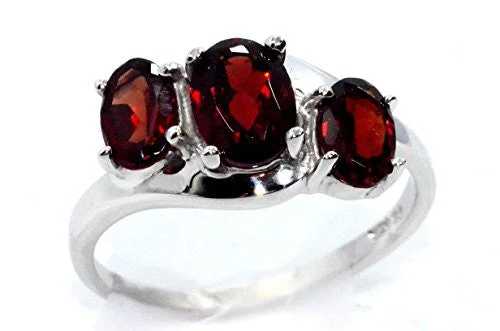 Minimalist Gold Ring-2 Ct Garnet Oval Ring .925 Sterling Silver Rhodium Finish