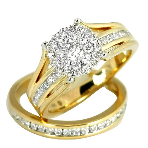 Classic Gold Ring-14KY 1.00CTW CLUSTER DIAMOND BRIDAL SET