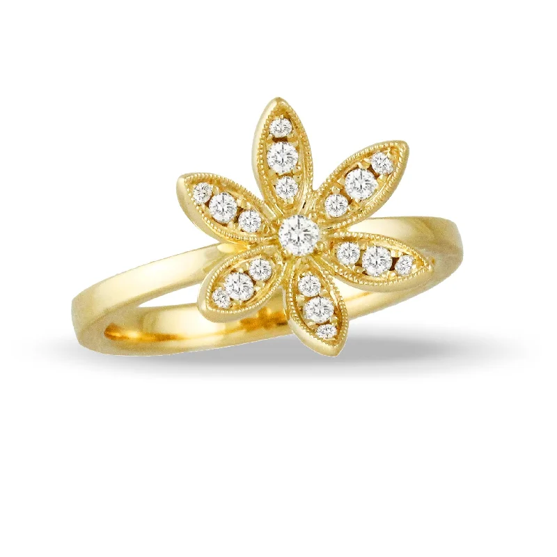 Diamond Ring with Gold Band-Doves Diamond Fashion Collection 18K Yellow Gold Diamond Ring