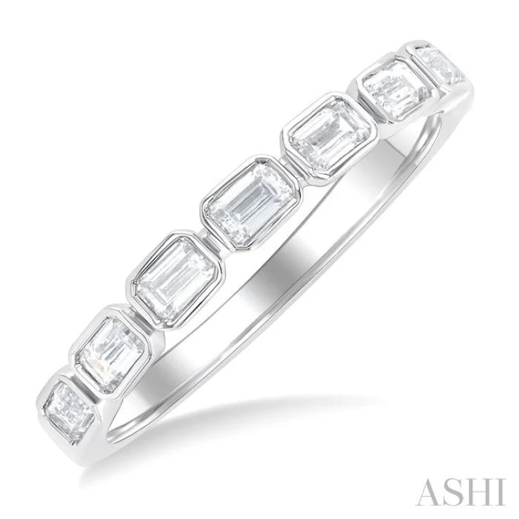 Custom Vintage Engagement Ring-3/4 ctw East-West Emerald Cut Bezel Diamond Fashion Band in 14K White Gold