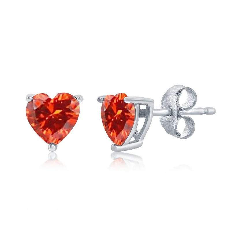 Modern Gold Earrings-SS Orange CZ Heart Stud Earrings