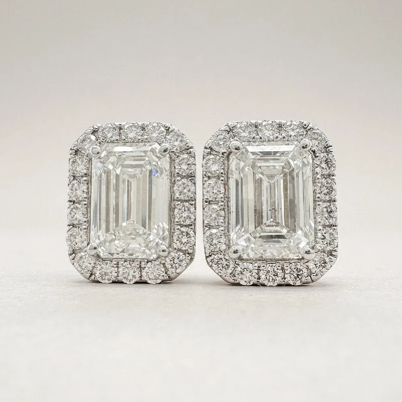 High-Quality Diamond Earrings-14K W Gold 2.45ctw F-G/VS1 Lab-Created Diamond Halo Earrings