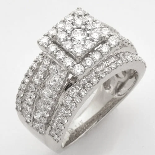 Simple Platinum Wedding Band-14KW 2.85CTW DIAMOND SCQUARE CLUSTER RING - SINGLE