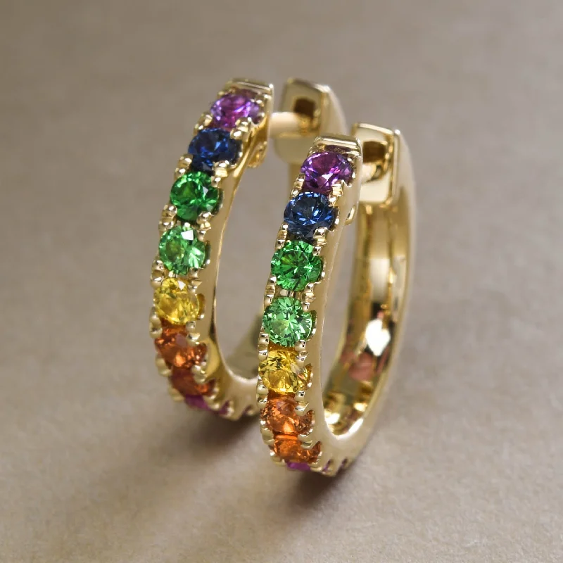 Black Earrings for Women-Rainbow Sapphire Huggie Hoops