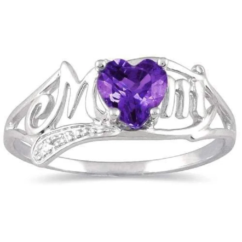 Personalized Wedding Ring-.50 Ct Alexandrite & Diamond Heart Mom Ring .925 Sterling Silver