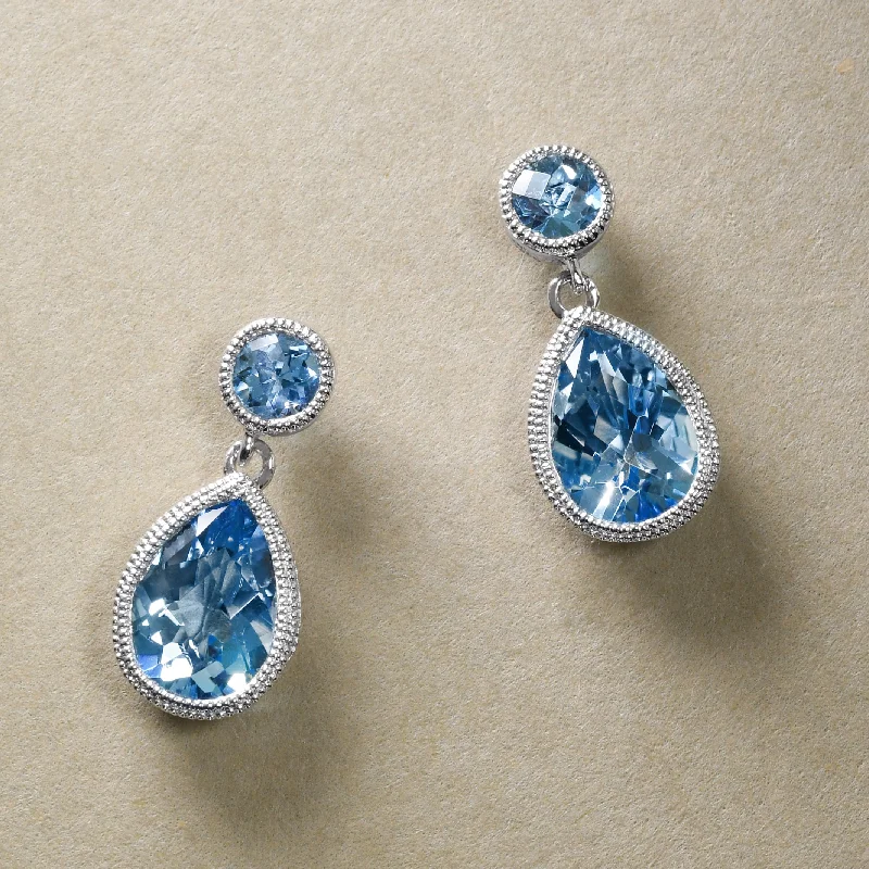 Vintage Dangle Earrings-Blue Topaz Droplets