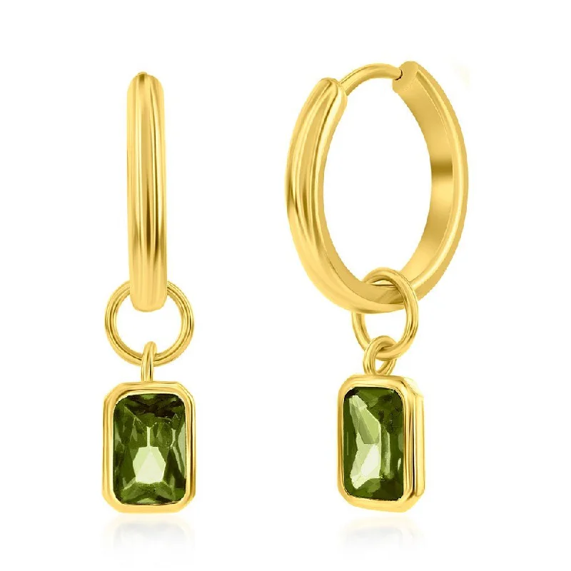 Retro Earrings for Women-YGP Sterling Huggie Earrings with Peridot Color CZ Drop