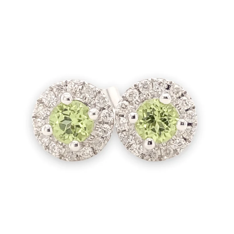 Black Diamond Earrings-14K W Gold 0.10cttw Diamond 0.30cttw Peridot Round Halo Earrings