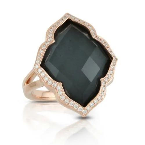 Large Diamond Wedding Ring-18k Rose Gold Diamond Ring With Clear Quartz Over Hematite