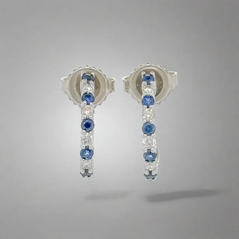 Artistic Drop Earrings-14K W Gold 0.20ctw Diamond and 0.33ctw Sapphire Earrings