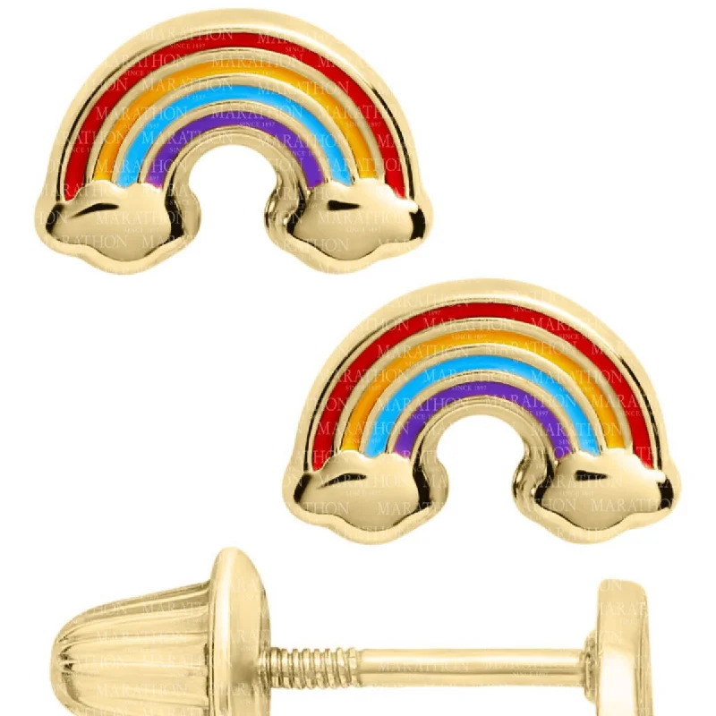 Custom Diamond Earrings-14K Y Gold Enamel Rainbow Baby Earrings