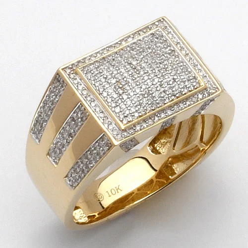 Rose Gold Wedding Ring Set-10KY 0.55CTW MICROPAVE DIAMOND MENS RECTANGLE FACE