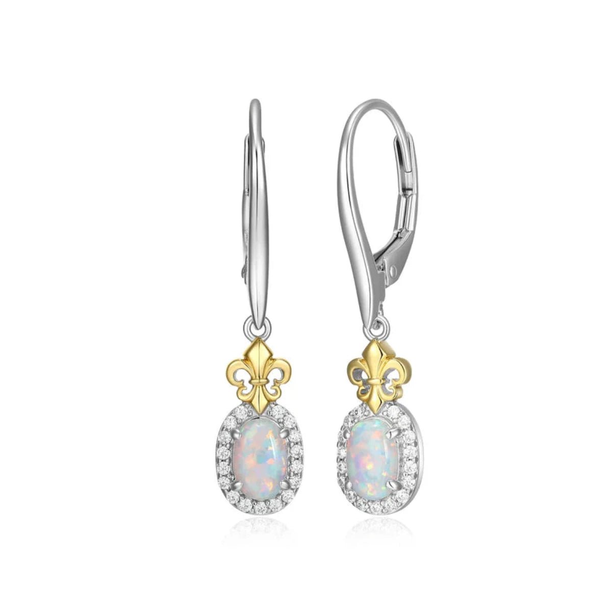 Large Hoop Earrings for Women-SS Two-Tone Lab Created Opal Drop Earrings