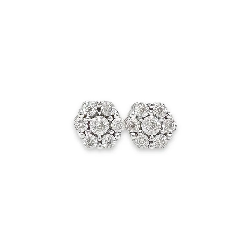 Unique Earrings for Bridesmaids-14K W Gold 0.05ctw I-J/SI2 Diamond Cluster Stud Earrings a