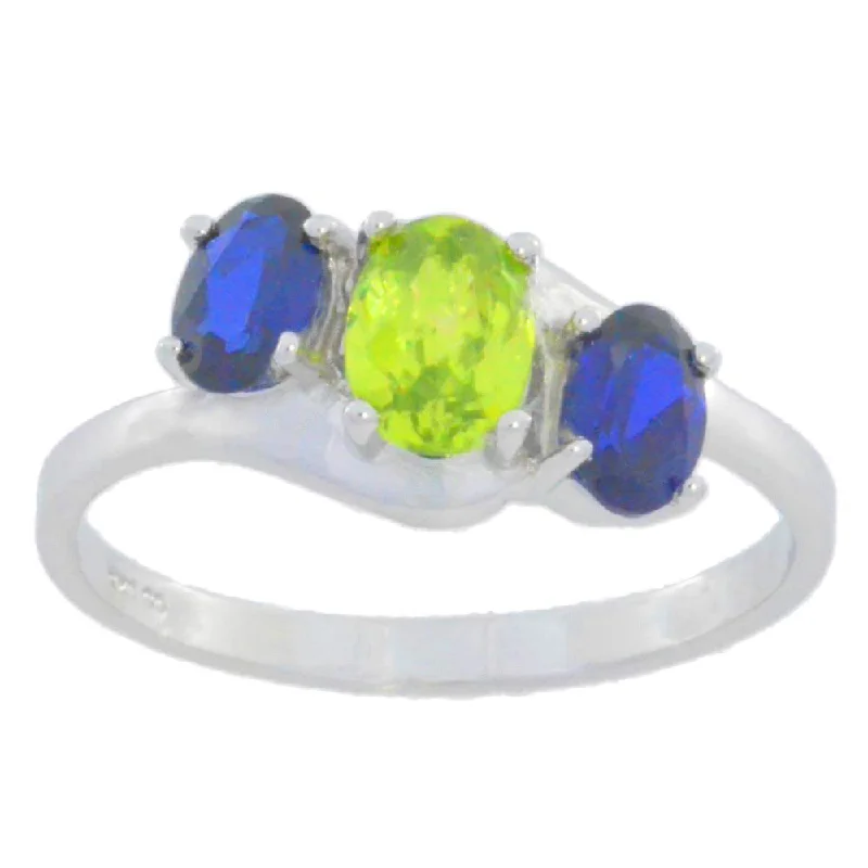 Elegant Gold Engagement Ring-2 Ct Peridot & Blue Sapphire Oval Ring .925 Sterling Silver