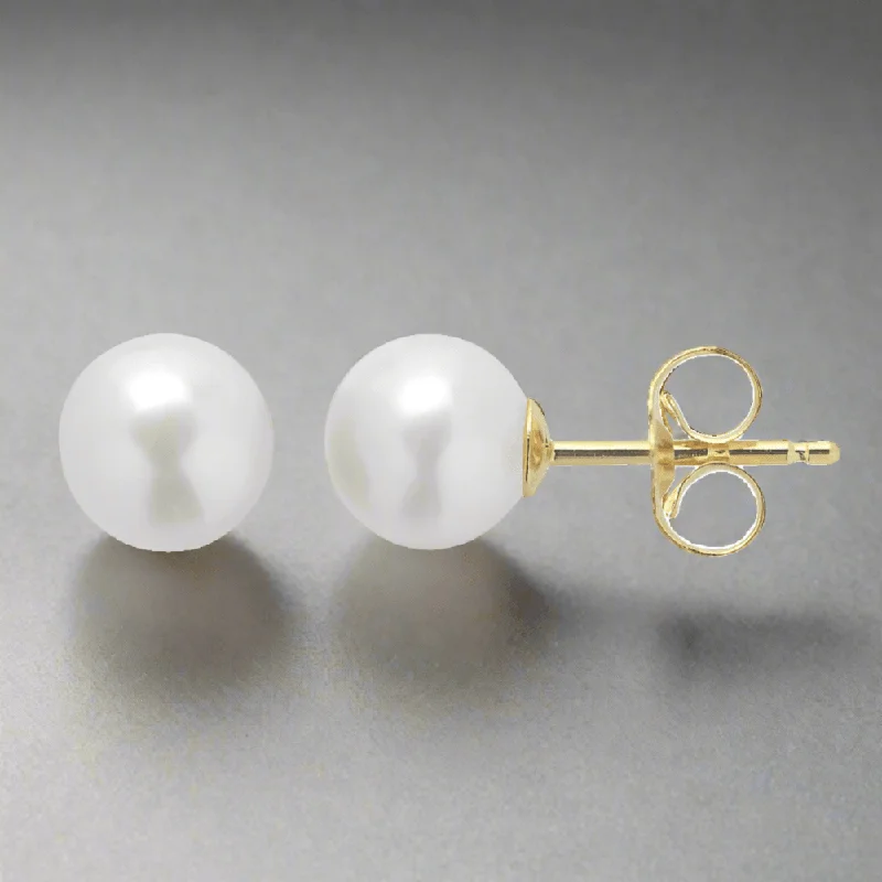 Boho Beaded Earrings-14K Y Gold 5.5X6mm Cultured Akoya Pearl Stud Earrings