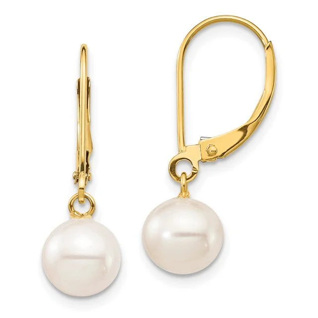 Colorful Drop Earrings-14K Y Gold 8.5-9mm FWP Pearl Leaver-back Earrings