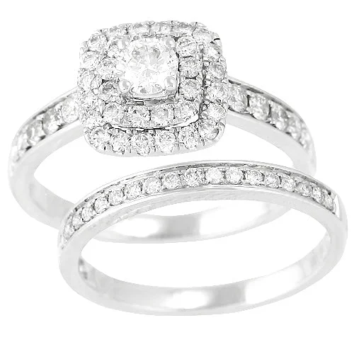 Custom Engagement Ring with Rubies-14KW 1.00CTW DIAMOND SQUARE HEAD BRIDAL SET WITH D