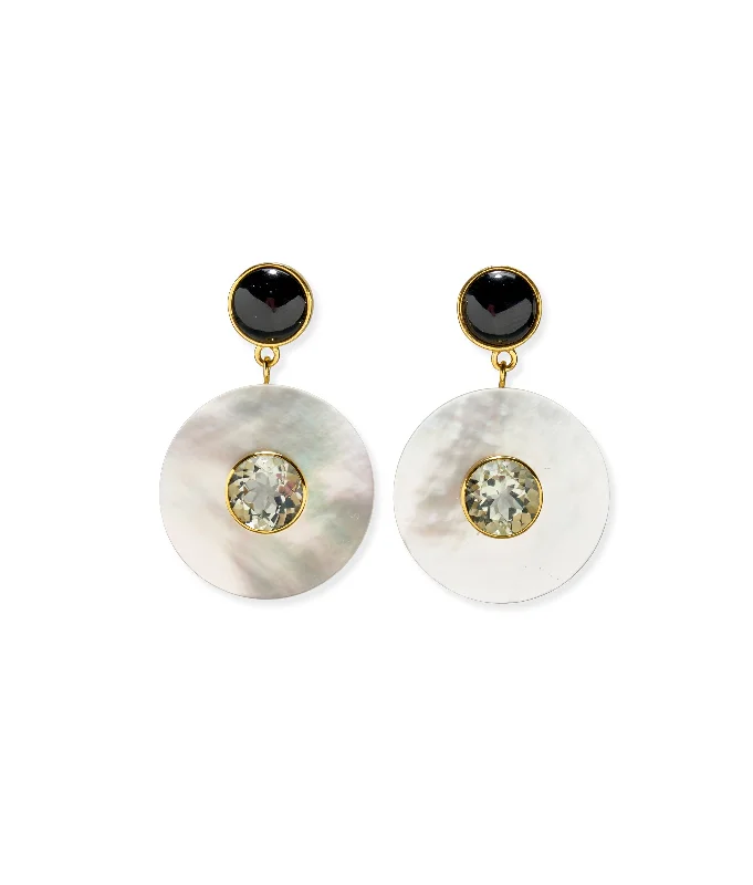 Crystal Earrings for Women-Taj Disc Earrings in Mother-of-Pearl