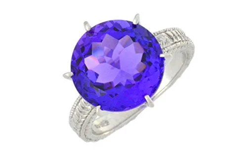 Vintage Engagement Ring-3.5 Ct Amethyst Round Ring .925 Sterling Silver Rhodium Finish