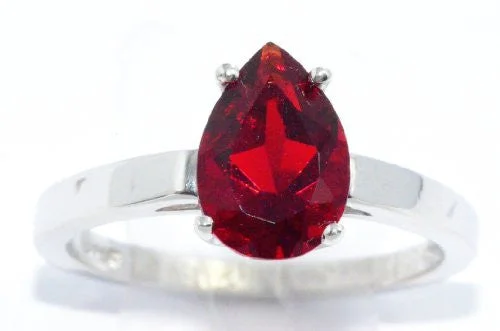 Platinum Wedding Ring-2 Ct Garnet Pear Ring .925 Sterling Silver Rhodium Finish