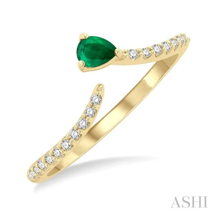 Bold Engagement Ring-4X3 MM Pear Cut Emerald and 1/10 ctw Petite Round Cut Diamond Precious Fashion Ring in 10K Yellow Gold