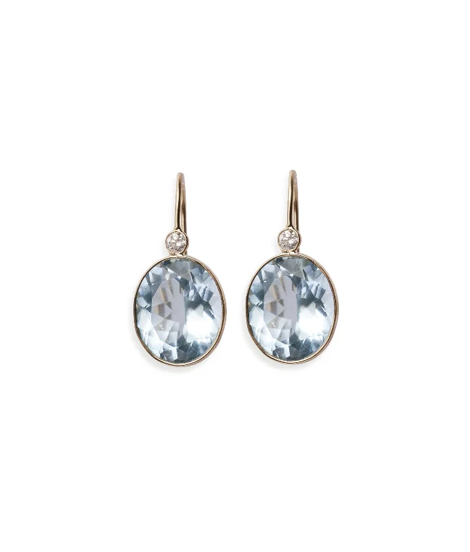 Trendy Earrings for Girls-14k Gold Pool Earrings in Blue Topaz & Diamond