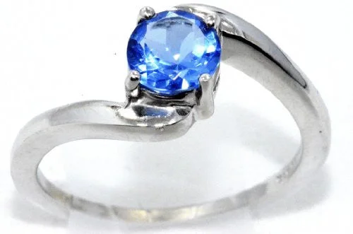 Diamond Anniversary Ring-1 Ct Tanzanite Round Ring .925 Sterling Silver Rhodium Finish