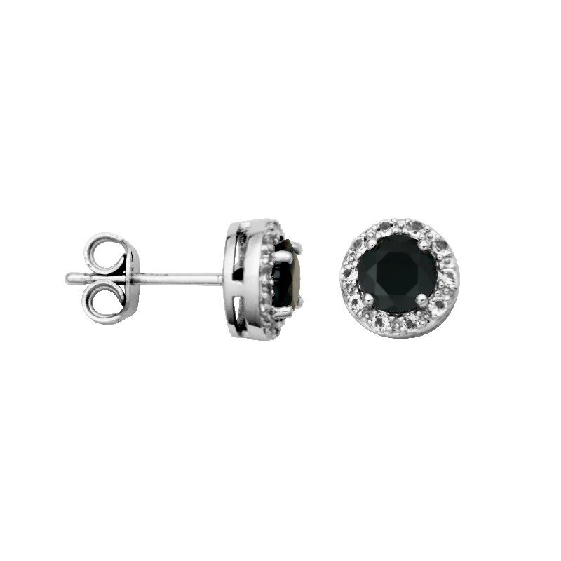 Dainty Earrings for Women-Sterling Silver Black Spinel and White Topaz Earrings