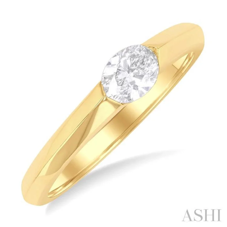 Elegant Wedding Band with Diamonds-1/3 ctw East-West Set Oval Cut Diamond Solitaire Fashion Ring in 14K Yellow Gold