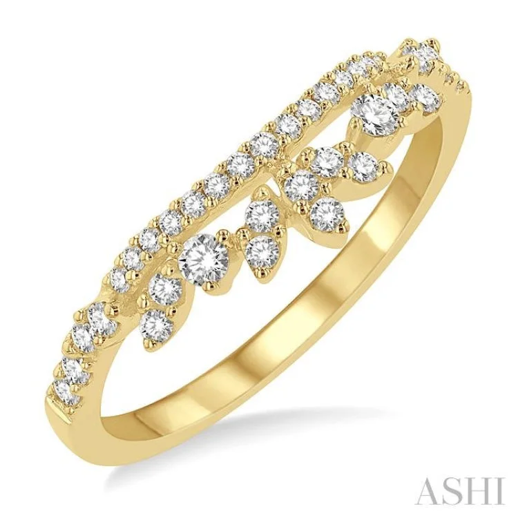 Unique Gold Ring-1/3 ctw Alternating Marquise and Circular Mount Round Cut Diamond Curved Wedding Band in 14K Yellow Gold