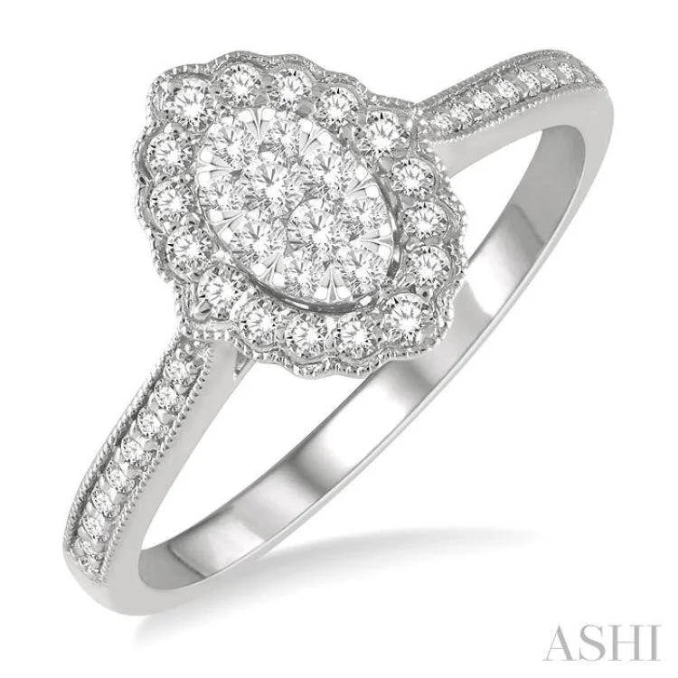 Unique Wedding Ring Set-1/3 ctw Oval Lattice Lovebright Round Cut Diamond Ladies Ring in 14K White Gold