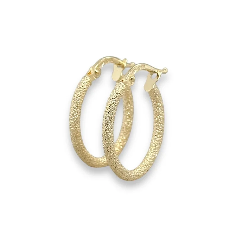 Custom Engraved Earrings-14K Y Gold 20x15.5mm Oval Textured Hoop Earrings