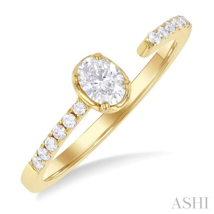 Elegant Wedding Band with Diamonds-3/8 ctw Oval and Round Cut Diamond Fashion Open Ring in 14K Yellow Gold