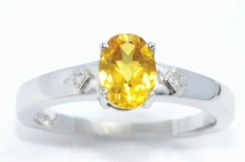 Diamond Ring with Gold Band-1 Ct Citrine & Diamond Oval Ring .925 Sterling Silver Rhodium Finish