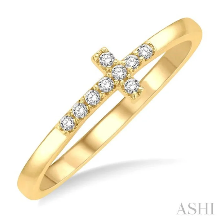 Rose Gold Wedding Ring-1/10 ctw Petite Reclining Cross Round Cut Diamond Stackable Fashion Ring in 10K Yellow Gold