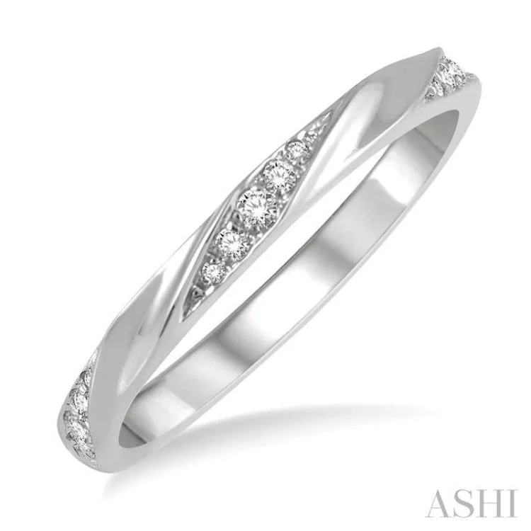 Elegant Custom Ring-1/10 ctw Pod Shape Grooves Round Cut Diamond Stackable Band in 14K White Gold