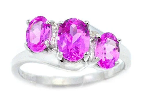 Silver Ring for Women-2 Ct Pink Sapphire Oval Ring .925 Sterling Silver Rhodium Finish