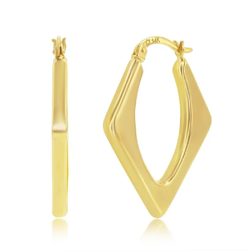 Large Drop Earrings-14K Y Gold 30x24mm Diamond Shaped Hoop Earrings